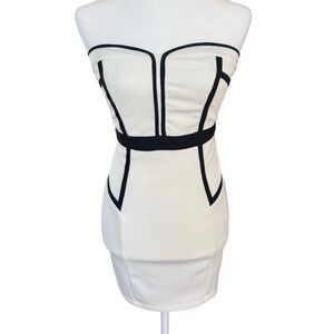 ANGL Strapless Dress in White with Black Trim